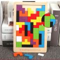 Colorful 3D Puzzle Wooden Tangram Math Toys Tetris Game Children Pre-school Magination Intellectual Educational Toy for Kids