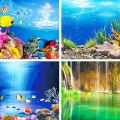 Aquarium Landscape Sticker Poster Fish Tank 3D Background Painting Sticker Double-sided Ocean Sea Plants Aquarium Decor