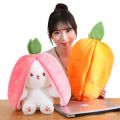 Reversible Bunny Stuffed Animal | Carrot Strawberry Plush Doll with Zipper | Cute Soft Rabbit Toy Pillow Decoration | Easter Gift for Kids and Adults