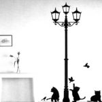 Creative DIY Popular Ancient Lamp Cats and Birds Wall Sticker cartoon Wall Mural Home Decor Room Kids Decals Wallpaper