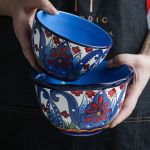 Bohemian Hand-painted Ceramic Salad Bowl Rice Ramen Bowl Soup Bowls Fruit Home Breakfast Cereal Household Kitchen Tableware