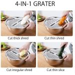 LMETJMA 3 in 1 Vegetable Slicer Cutter Drain Basket Stainless Steel Vegetable Julienne Grater Salad Maker Bowl KC0410