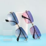 Peekaboo blue rectangular sunglasses rimless men metal fashion square sun glasses for women gradient lens frameless 2021 uv400