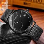 STARKING Dress Men Watch Steel Mesh Band Quartz Analog Wristwatch 3ATM Waterproof Curved Glass Blue Male Clock Relogio Masculino