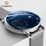 STARKING Dress Men Watch Steel Mesh Band Quartz Analog Wristwatch 3ATM Waterproof Curved Glass Blue Male Clock Relogio Masculino