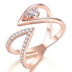 Beiver Rose Gold Color AAA+ Cubic Zircon CZ Cluster V Letter Open Size Finger Ring