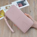 Womens Wallets and Purses PU Leather Wallet Female Wristband Leaf Print Long Women Purse Large Capacity Bag Women Wallet