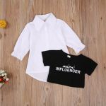 FOCUSNORM 1-5Y Autumn Infant Baby Girls Dress +T Shirts 2pcs Letter Print Tops Solid Long Sleeve Single Breasted Shirts Dresses