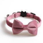 Velvet Cat Collar Bowknot Adjustable Safety Buckle Gatos Bow Tie Cat Accessories Collar for Cats with Bell Solid Color