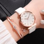 Women Watches Bracelet Set Flowers Ladies Bracelet Watch Casual Leather Quartz Wristwatch 2pcs Set Clock Gifts Relogio Feminino