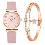 Women Watches Bracelet Set Flowers Ladies Bracelet Watch Casual Leather Quartz Wristwatch 2pcs Set Clock Gifts Relogio Feminino