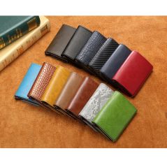 BISI GORO 2020 Business ID Credit Card Holder Men and Women Metal RFID Vintage Aluminium Box PU Leather Card Wallet Note Carbon