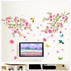 3D Pink Removable Peach Plum Cherry Blossom Flower Butterfly Vinyl Art Decal Wall Home Sticker Room Decor