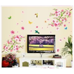 3D Pink Removable Peach Plum Cherry Blossom Flower Butterfly Vinyl Art Decal Wall Home Sticker Room Decor