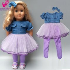 18inch american doll sequin pink lace dress with bow new born baby doll clothes out wear