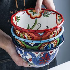 Bohemian Hand-painted Ceramic Salad Bowl Rice Ramen Bowl Soup Bowls Fruit Home Breakfast Cereal Household Kitchen Tableware
