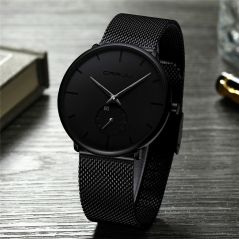 CRRJU 2150 Fashion men watches Top brand Causal Ultra-thin Mesh Steel Wristwatch men  Black sport waterproof Quartz Watch reloj