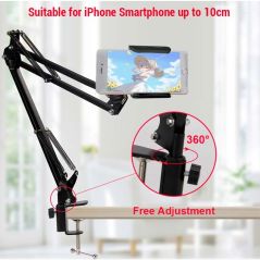 360 Rotating Flexible Long Arms Mobile Phone Holder For iPhone Xiaomi Desktop Bed Lazy Bracket Phone Stand Metal Clamp Support