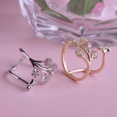 Luxury Crystal Butterfly Tree Leaf Wedding Rings for Women Fashion Engagement Jewelry White Crystal Open Adjustable Finger Ring