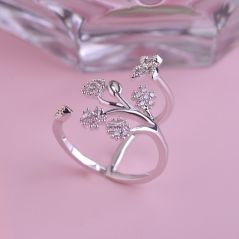 Luxury Crystal Butterfly Tree Leaf Wedding Rings for Women Fashion Engagement Jewelry White Crystal Open Adjustable Finger Ring