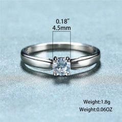Luxury Female Small Round Stone Ring Real 925 Sterling Silver Engagement Ring Crystal Solitaire Wedding Rings For Women