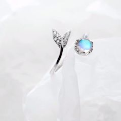 Real 925 Sterling Silver Cute tail moonstone Personality Adjustable Ring Fine Jewelry For Women Party Elegant Accessories