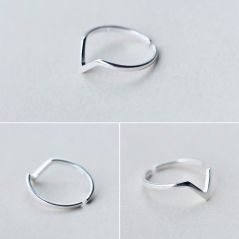 Real 925 Sterling Silver Geometric Wave Letter V Adjustable Ring Fine Jewelry For Women Party Personality Accessories