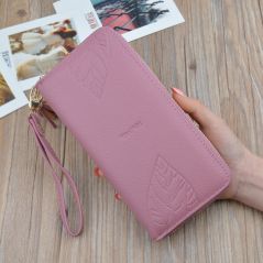 Womens Wallets and Purses PU Leather Wallet Female Wristband Leaf Print Long Women Purse Large Capacity Bag Women Wallet