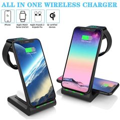 3 in 1 Wireless Charger Station QI 15W Fast Apple Wireless Charging Stand Dock for iPhone 12/11/8 Pro Max AirPods iWatch Samsung