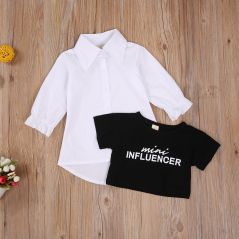 FOCUSNORM 1-5Y Autumn Infant Baby Girls Dress +T Shirts 2pcs Letter Print Tops Solid Long Sleeve Single Breasted Shirts Dresses