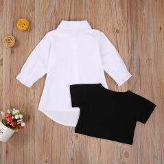 FOCUSNORM 1-5Y Autumn Infant Baby Girls Dress +T Shirts 2pcs Letter Print Tops Solid Long Sleeve Single Breasted Shirts Dresses