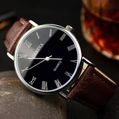 Men Watch Roman Numerals Blu-Ray Faux Leather Band Quartz Analog Business Wrist Watch montre homme часы мужские наручные