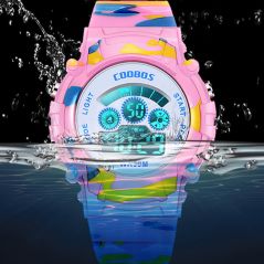 Navy Blue Camouflage Kids Watches LED Colorful Flash Digital Waterproof Alarm For Boys Girls Date Week Creative Children's Clock
