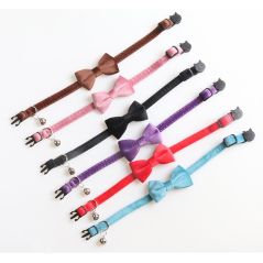 Velvet Cat Collar Bowknot Adjustable Safety Buckle Gatos Bow Tie Cat Accessories Collar for Cats with Bell Solid Color