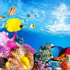 Aquarium Landscape Sticker Poster Fish Tank 3D Background Painting Sticker Double-sided Ocean Sea Plants Aquarium Decor