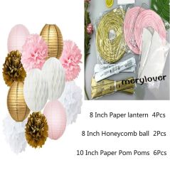 12pcs/set Mixed Paper Pom Poms Paper Honeycomb Ball Hanging Paper Lantern Wedding Birthday Decor DIY Baby Shows Party Supplies