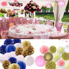 12pcs/set Mixed Paper Pom Poms Paper Honeycomb Ball Hanging Paper Lantern Wedding Birthday Decor DIY Baby Shows Party Supplies