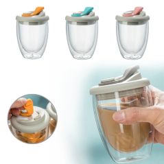 New Double Wall Insulated Milk Coffee Cup, Airtight Lid, Leak-Proof, Transparent Glass Handy Cup
