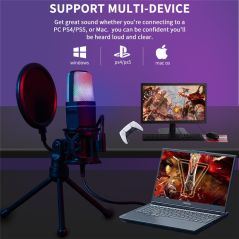 USB Microphone RGB Condenser Wired Gaming Mic for Podcast Recording, Studio and Streaming