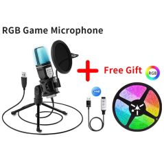 USB Microphone RGB Condenser Wired Gaming Mic for Podcast Recording, Studio and Streaming
