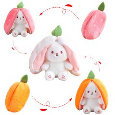 Reversible Bunny Stuffed Animal | Carrot Strawberry Plush Doll with Zipper | Cute Soft Rabbit Toy Pillow Decoration | Easter Gift for Kids and Adults