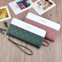 Fashion Long Pu Leather Women Wallet Plaid Tassel Wallets For Woman Wallet Purse Clutch Credit Card Holder Women's Wallet