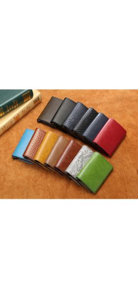 BISI GORO 2020 Business ID Credit Card Holder Men and Women Metal RFID Vintage Aluminium Box PU Leather Card Wallet Note Carbon