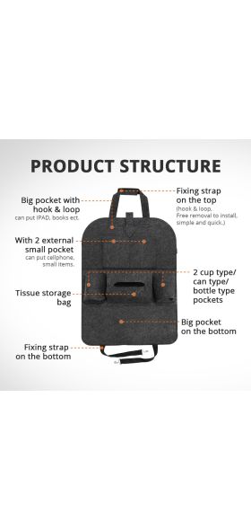 1pc Universal Car Back Seat Storage Bag Organizer Trunk Elastic Felt Storage Bag 6 Pockets Organizer Hanging Car Accessories