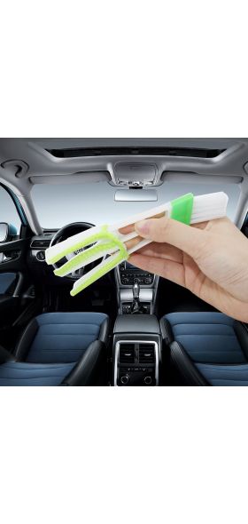 2In1 Green Car Air-conditioner Outlet Dirt Duster Cleaner Brush Car Air Conditioning Vent Blinds Cleaning Brush Car Accessories