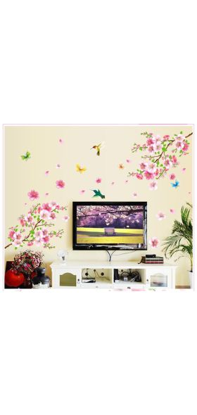 3D Pink Removable Peach Plum Cherry Blossom Flower Butterfly Vinyl Art Decal Wall Home Sticker Room Decor