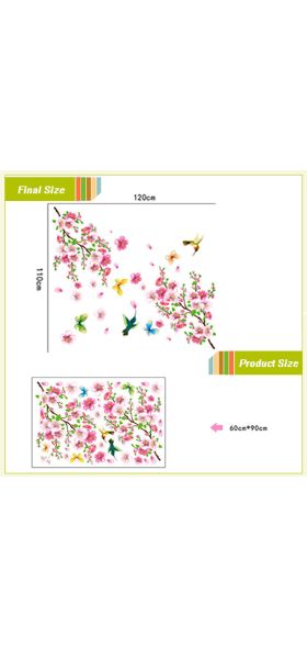 3D Pink Removable Peach Plum Cherry Blossom Flower Butterfly Vinyl Art Decal Wall Home Sticker Room Decor