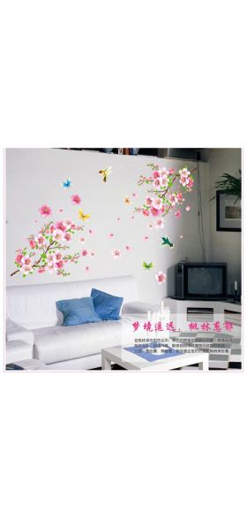 3D Pink Removable Peach Plum Cherry Blossom Flower Butterfly Vinyl Art Decal Wall Home Sticker Room Decor