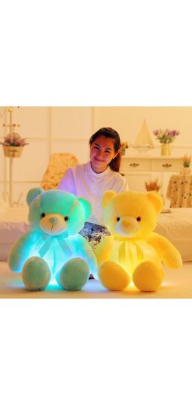 50cm Creative Light Up LED Teddy Bear Stuffed Animals Plush Toy Colorful Glowing   Christmas Gift for Kids Pillow