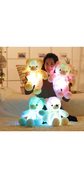 50cm Creative Light Up LED Teddy Bear Stuffed Animals Plush Toy Colorful Glowing   Christmas Gift for Kids Pillow